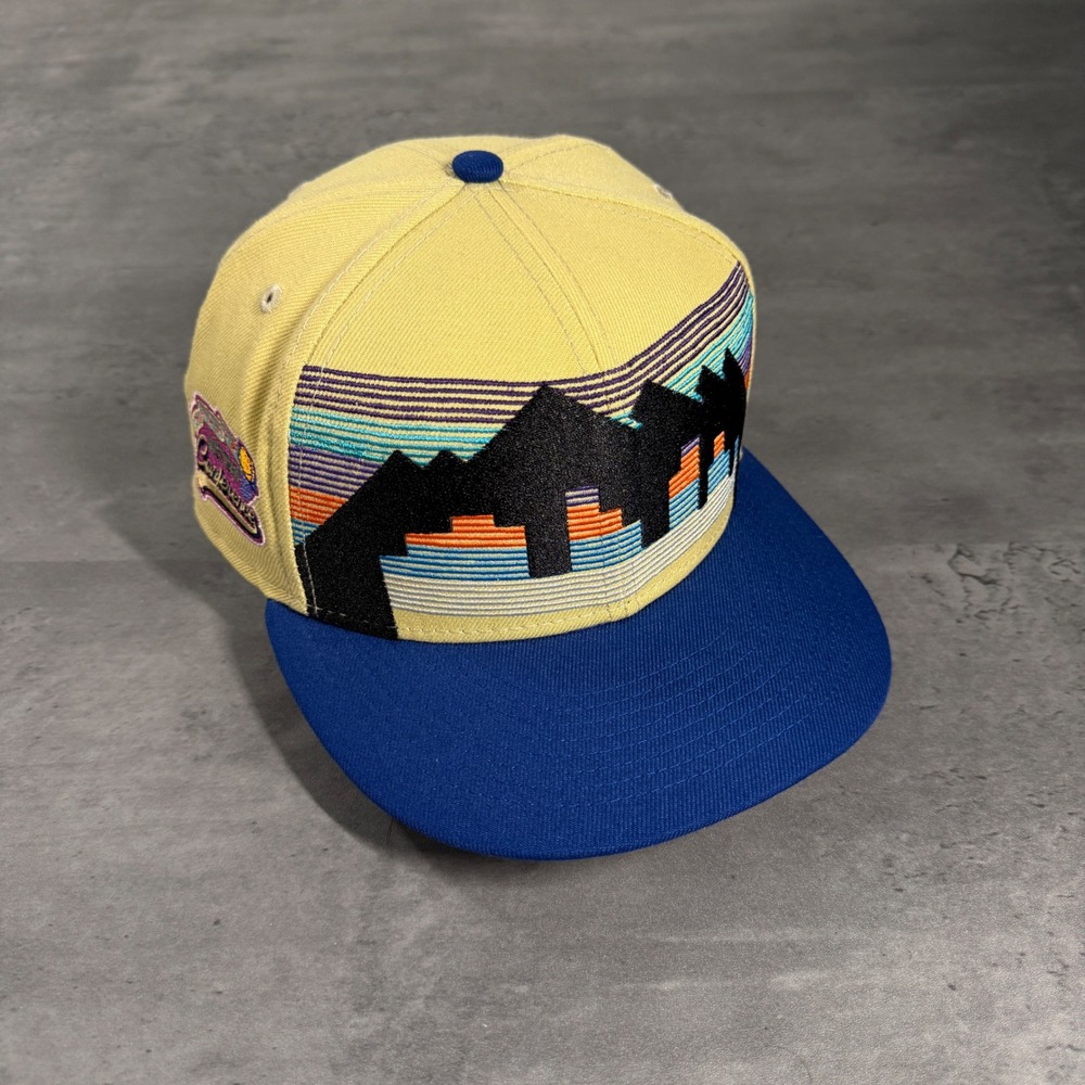 New Era Denver Nuggets Fitted Hat Mens 7 1/4 Khaki Blue‎ Skyline 59FIFTY NBA Cap